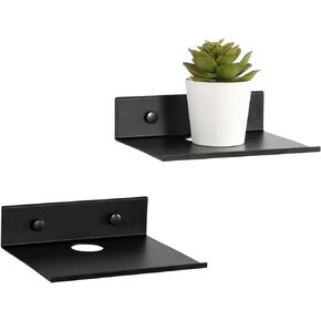 Z metnal Small Floating Shelves, Mini Speaker Shelf, Small Wall Mount Metal Shelves with Cable Clip, Display Shelf for Cameras Monitor Routers, Matt Black, 6 inch