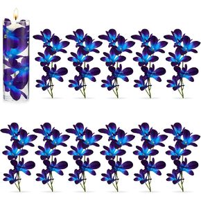 Blue Purple Faux Flowers Blue Orchid Flower Vase Fillers Faux Purple Orchid Wedding Table Centerpieces Filling for Floating Candles Wedding Birthday Party Table Decorations (32 Pieces) in Kuwait