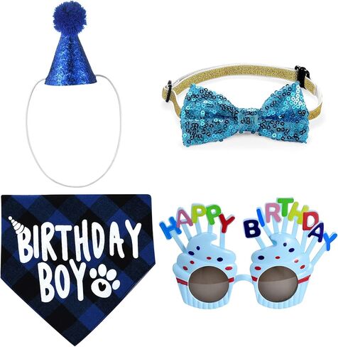 Avaner Dog Birthday Bandana Set, Pet Birthday Party Hat Bandana Bowtie Set for Small Medium Dogs Cats in Saudi Arabia