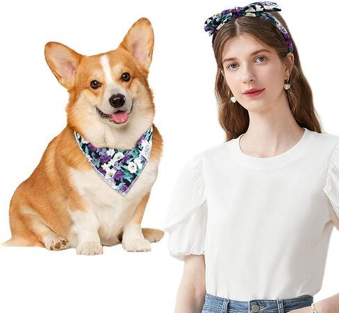 مجموعة عصابات رأس E-Clover للكلاب وعصابة رأس متطابقة من هاواي دوج باندانا وشاح مرايل مع عصابات رأس على شكل فيونكة للكلاب المتوسطة والكبيرة والمالك in Kuwait