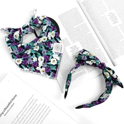 مجموعة عصابات رأس E-Clover للكلاب وعصابة رأس متطابقة من هاواي دوج باندانا وشاح مرايل مع عصابات رأس على شكل فيونكة للكلاب المتوسطة والكبيرة والمالك in Kuwait