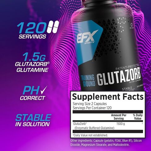 EFX Sports Training Ground Glutazorb Caps | Highly Concentrated, pH Correct Glutamine Pill Supplement | Digestion & Immune Support | 60 Servings, 120 Capsules in Saudi Arabia