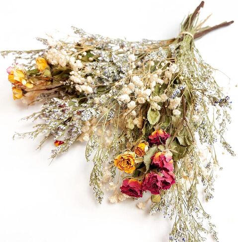 L'BREVOGA Dried Flower Spray Rose Bouquets, 2 Bunches 100% Natural Flowers, Miniature Roses with Baby’s Breath for Decoration Home Party (Spray Rose) in Saudi Arabia