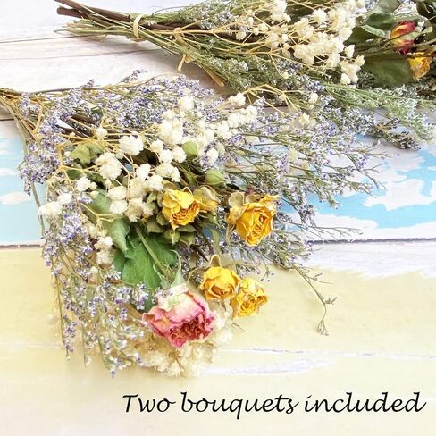 L'BREVOGA Dried Flower Spray Rose Bouquets, 2 Bunches 100% Natural Flowers, Miniature Roses with Baby’s Breath for Decoration Home Party (Spray Rose) in Saudi Arabia