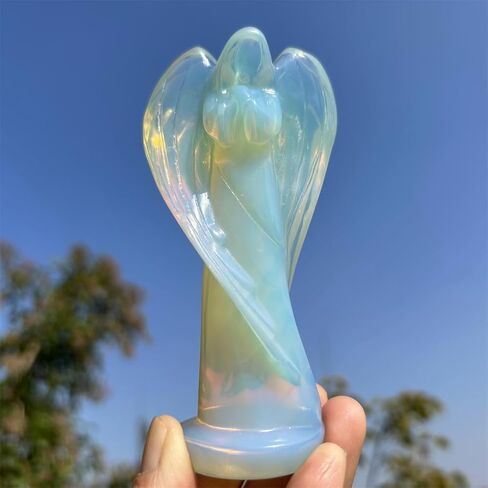 Xzyycyj 4.5" Christmas Angels Figurines Carved Faceless Angel Full of Mystery Opalite Guardian Angel Statue Crystal and Stone Healing Reiki Home Decor (Opalite B) in Saudi Arabia