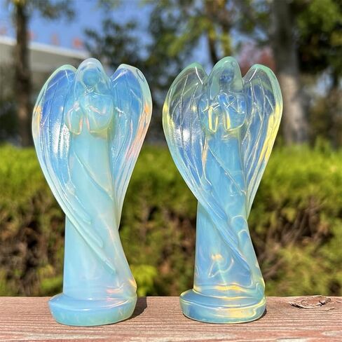 Xzyycyj 4.5" Christmas Angels Figurines Carved Faceless Angel Full of Mystery Opalite Guardian Angel Statue Crystal and Stone Healing Reiki Home Decor (Opalite B) in Saudi Arabia