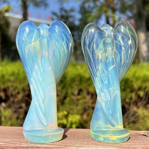 Xzyycyj 4.5" Christmas Angels Figurines Carved Faceless Angel Full of Mystery Opalite Guardian Angel Statue Crystal and Stone Healing Reiki Home Decor (Opalite B) in Saudi Arabia