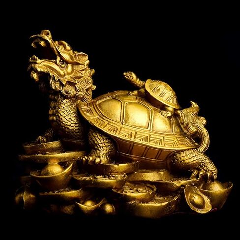 Bitopbi Brass Dragon Turtle Statue Feng Shui Ornament Wealth Prosperity Good Luck Sculpture Free Set of 5 Lucky Charm Ancient Coins on Red String Chinese Charm of Prosperity (5# Dragon Turtle) in Saudi Arabia