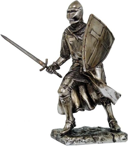 Crusader Knight Statue Silver Finishing Cold Cast Resin Statue 7" (8714) in Saudi Arabia