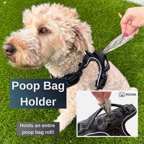 ROOSK Dog Harness | No-Pull, Reflective, 4-Way Adjustable w/Poop Bag Holder | Ultimate Comfort, Soft, Padded Waterproof Oxford w/Airmesh | 2 Leash Clips (Green, Medium) in Saudi Arabia