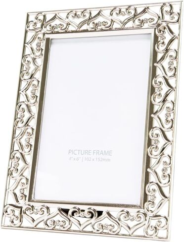 إطار صور جميل مطلي بالنيكل مقاس 4x6 من Happy Homewares مع قلوب متصلة وكريستالات ديامانتي | دعم مخملي أسود | صورة أو المناظر الطبيعية in Kuwait