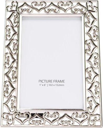 إطار صور جميل مطلي بالنيكل مقاس 4x6 من Happy Homewares مع قلوب متصلة وكريستالات ديامانتي | دعم مخملي أسود | صورة أو المناظر الطبيعية in Kuwait