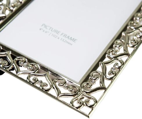 إطار صور جميل مطلي بالنيكل مقاس 4x6 من Happy Homewares مع قلوب متصلة وكريستالات ديامانتي | دعم مخملي أسود | صورة أو المناظر الطبيعية in Kuwait