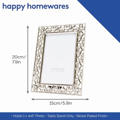 إطار صور جميل مطلي بالنيكل مقاس 4x6 من Happy Homewares مع قلوب متصلة وكريستالات ديامانتي | دعم مخملي أسود | صورة أو المناظر الطبيعية in Kuwait