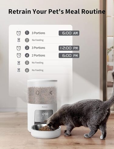 بيتوري مغذيات القطط الاوتوماتيكية الموقوتة - موزع طعام جاف للقطط سعة 4 لتر من 6 وجبات مع مسجل صوت وحقيبة مجففة، يدعم الطاقة المزدوجة للقطط والكلاب in Kuwait