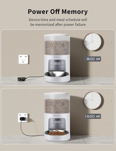 بيتوري مغذيات القطط الاوتوماتيكية الموقوتة - موزع طعام جاف للقطط سعة 4 لتر من 6 وجبات مع مسجل صوت وحقيبة مجففة، يدعم الطاقة المزدوجة للقطط والكلاب in Kuwait