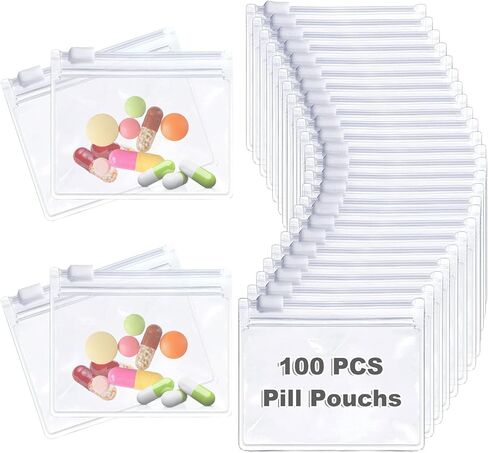 Oungy 100 قطعة أكياس حبوب منع الحمل 3 × 2.75 بوصة مجموعة أكياس حبوب منع الحمل بسحاب حقيبة طبية ذاتية الغلق للسفر أكياس حبوب منع الحمل البلاستيكية الشفافة مع قفل منزلق أكياس حبوب منع الحمل أكياس حبوب منع الحمل لتخزين العناصر الصغيرة in Kuwait