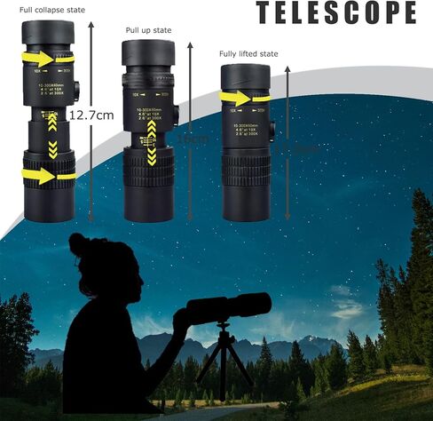 300x40 Monocular Telescope for Adults High Powered Zoom, Compact Monocular Telescope for Smartphone, Mini Pocket Handheld Monocular with Flexible Tripod for Hunting, Star gazing, Bird Watching, Travel in Kuwait