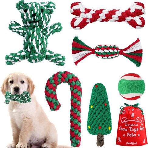 Pedgot 6 قطع عيد الميلاد الكلب مضغ لعبة الكلب حبل اللعب حلوى قصب الحيوانات الأليفة مضغ اللعب مضغ التدريب اللعب أنماط متنوعة للكلاب الصغيرة والمتوسطة الكبيرة in Kuwait