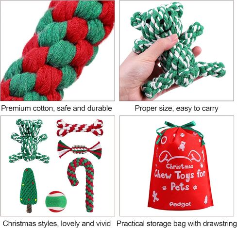 Pedgot 6 قطع عيد الميلاد الكلب مضغ لعبة الكلب حبل اللعب حلوى قصب الحيوانات الأليفة مضغ اللعب مضغ التدريب اللعب أنماط متنوعة للكلاب الصغيرة والمتوسطة الكبيرة in Kuwait