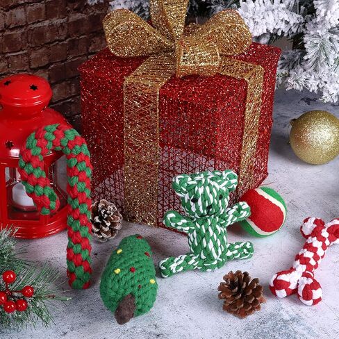 Pedgot 6 قطع عيد الميلاد الكلب مضغ لعبة الكلب حبل اللعب حلوى قصب الحيوانات الأليفة مضغ اللعب مضغ التدريب اللعب أنماط متنوعة للكلاب الصغيرة والمتوسطة الكبيرة in Kuwait