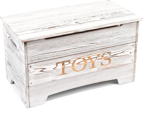 Badger Basket Farmhouse Solid Wood Rustic Toy Box with Reversible Toys Panel - Distressed White in Kuwait