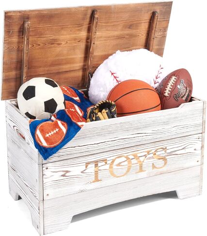 Badger Basket Farmhouse Solid Wood Rustic Toy Box with Reversible Toys Panel - Distressed White in Kuwait