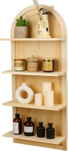 Soaoo Large Size 4 Tiers Wooden Arched Bookshelf Boho Arched Wall Shelf Curved Wooden Bookcase Arched Shelf for Wall Living Room Bathroom Decor Storage 39'' x 16'' in Saudi Arabia