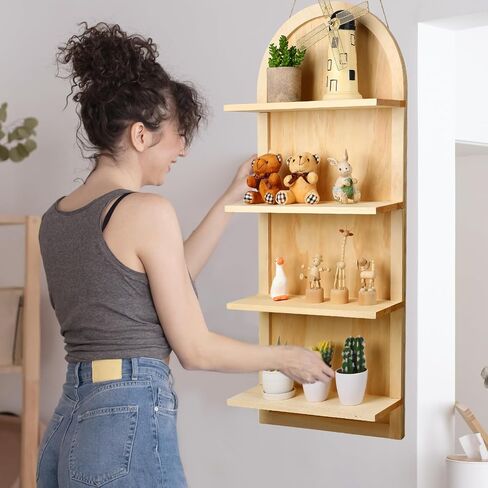 Soaoo Large Size 4 Tiers Wooden Arched Bookshelf Boho Arched Wall Shelf Curved Wooden Bookcase Arched Shelf for Wall Living Room Bathroom Decor Storage 39'' x 16'' in Saudi Arabia