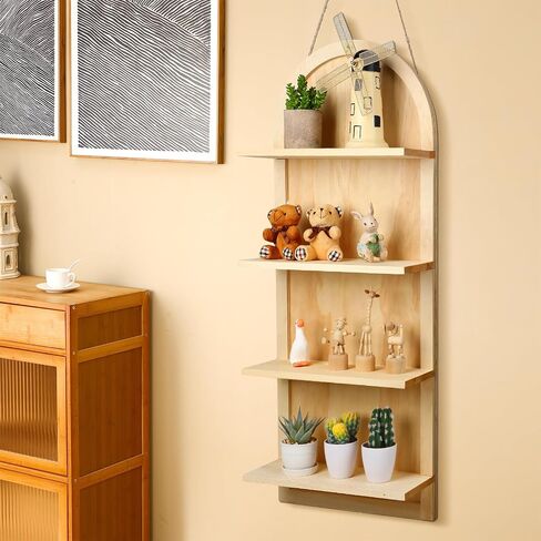Soaoo Large Size 4 Tiers Wooden Arched Bookshelf Boho Arched Wall Shelf Curved Wooden Bookcase Arched Shelf for Wall Living Room Bathroom Decor Storage 39'' x 16'' in Saudi Arabia