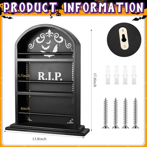 Tanlade 2 Pcs Halloween Tombstone Gothic Makeup Shelf and Brush Holder Multi Shelf Gothic Makeup Organizer Floating Wall or Free Standing Goth Shelf Gothic Bedroom Decor for Women Bathroom Spooky Gift in Kuwait