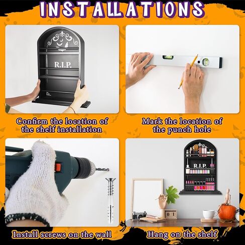 Tanlade 2 Pcs Halloween Tombstone Gothic Makeup Shelf and Brush Holder Multi Shelf Gothic Makeup Organizer Floating Wall or Free Standing Goth Shelf Gothic Bedroom Decor for Women Bathroom Spooky Gift in Kuwait