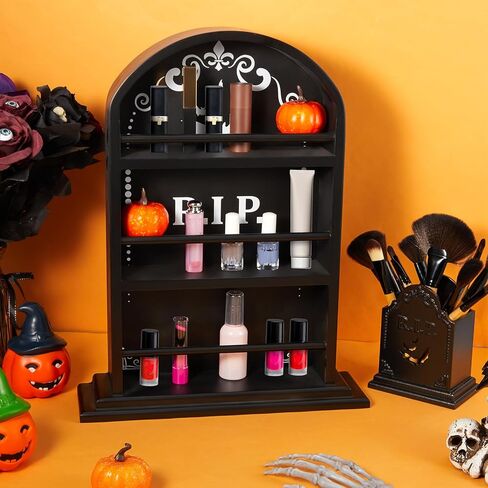 Tanlade 2 Pcs Halloween Tombstone Gothic Makeup Shelf and Brush Holder Multi Shelf Gothic Makeup Organizer Floating Wall or Free Standing Goth Shelf Gothic Bedroom Decor for Women Bathroom Spooky Gift in Kuwait
