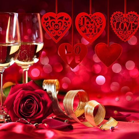 60 Pieces Valentine's Day Heart Ornaments Red and Pink Felt Heart Shaped Hanging Cutouts with String Loop for Valentine's Day Wedding Anniversary Party Favors in Saudi Arabia