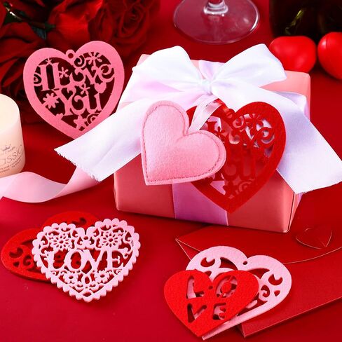 60 Pieces Valentine's Day Heart Ornaments Red and Pink Felt Heart Shaped Hanging Cutouts with String Loop for Valentine's Day Wedding Anniversary Party Favors in Saudi Arabia