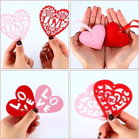 60 Pieces Valentine's Day Heart Ornaments Red and Pink Felt Heart Shaped Hanging Cutouts with String Loop for Valentine's Day Wedding Anniversary Party Favors in Saudi Arabia