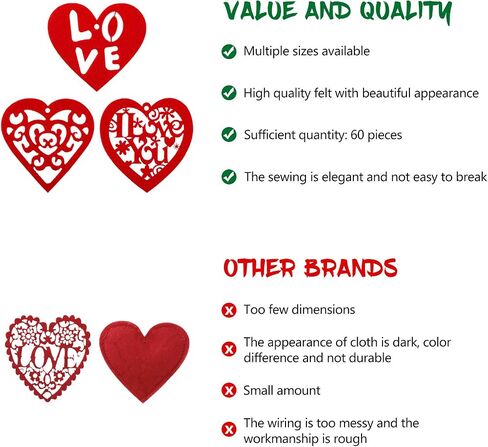 60 Pieces Valentine's Day Heart Ornaments Red and Pink Felt Heart Shaped Hanging Cutouts with String Loop for Valentine's Day Wedding Anniversary Party Favors in Saudi Arabia