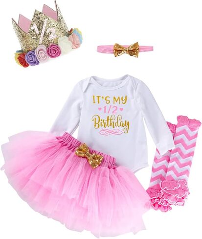 مجموعة ملابس Shalofer Baby Girl لنصف عيد الميلاد إنها مجموعة تنورة توتو لعيد الميلاد 1/2 مع تاج وعصابة رأس in Kuwait
