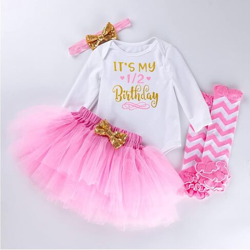 مجموعة ملابس Shalofer Baby Girl لنصف عيد الميلاد إنها مجموعة تنورة توتو لعيد الميلاد 1/2 مع تاج وعصابة رأس in Kuwait