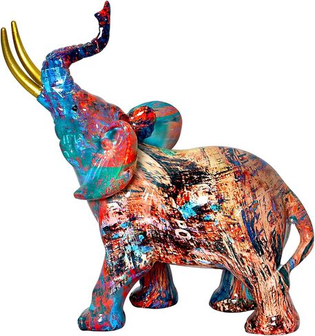 Graffiti Elephant Statue Figurine Colorful Animal Art Sculpture Resin Home Decor Decoration for Living Room Bedroom Book Shelf Cabinet Office Desk Table Top Centerpieces Ornaments (Small) in Saudi Arabia