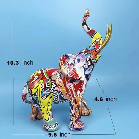 Graffiti Elephant Statue Figurine Colorful Animal Art Sculpture Resin Home Decor Decoration for Living Room Bedroom Book Shelf Cabinet Office Desk Table Top Centerpieces Ornaments (Small) in Saudi Arabia