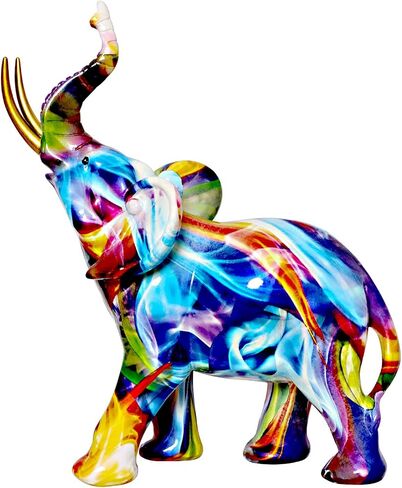 Graffiti Elephant Statue Figurine Colorful Animal Art Sculpture Resin Home Decor Decoration for Living Room Bedroom Book Shelf Cabinet Office Desk Table Top Centerpieces Ornaments (Small) in Saudi Arabia