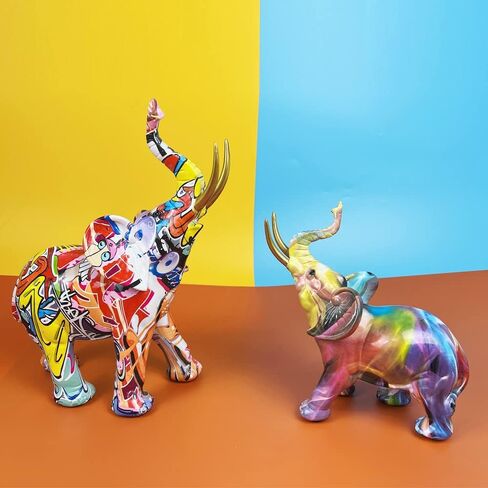 Graffiti Elephant Statue Figurine Colorful Animal Art Sculpture Resin Home Decor Decoration for Living Room Bedroom Book Shelf Cabinet Office Desk Table Top Centerpieces Ornaments (Small) in Saudi Arabia