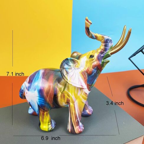Graffiti Elephant Statue Figurine Colorful Animal Art Sculpture Resin Home Decor Decoration for Living Room Bedroom Book Shelf Cabinet Office Desk Table Top Centerpieces Ornaments (Small) in Saudi Arabia