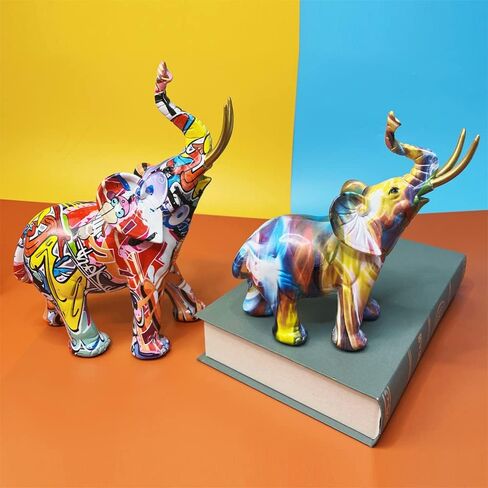 Graffiti Elephant Statue Figurine Colorful Animal Art Sculpture Resin Home Decor Decoration for Living Room Bedroom Book Shelf Cabinet Office Desk Table Top Centerpieces Ornaments (Small) in Saudi Arabia