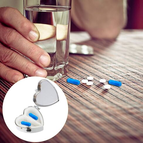 exceart 2pcs صندوق حبوب منع الحمل المعدنية 2 أيام صباحا مساء حالة حبوب منع الحمل اليومية حالات حبوب منع الحمل السفر الطب حبوب منع الحمل 2 المقصورات حامل التخزين مع تصميم على شكل قلب لحبوب منع الحمل فيتامين زيت السمك المكملات الغذائية نمط عشوائي in Kuwait