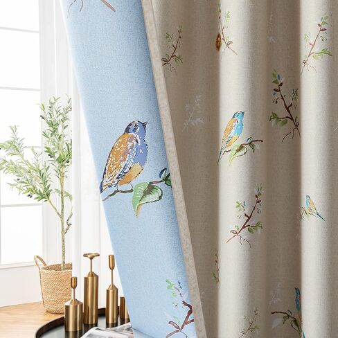 Birds Blackout Curtains for Bedroom 84 inches Long Farmhouse Patterned Floral Window Drapes for Living Room 2 Panels Khaki in Kuwait