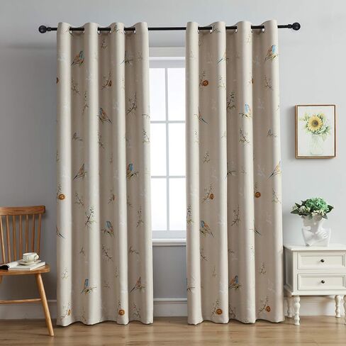 Birds Blackout Curtains for Bedroom 84 inches Long Farmhouse Patterned Floral Window Drapes for Living Room 2 Panels Khaki in Kuwait