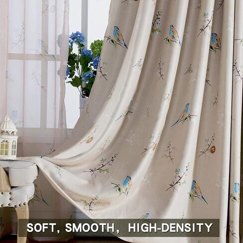 Birds Blackout Curtains for Bedroom 84 inches Long Farmhouse Patterned Floral Window Drapes for Living Room 2 Panels Khaki in Kuwait