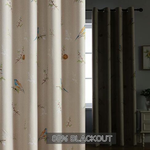 Birds Blackout Curtains for Bedroom 84 inches Long Farmhouse Patterned Floral Window Drapes for Living Room 2 Panels Khaki in Kuwait